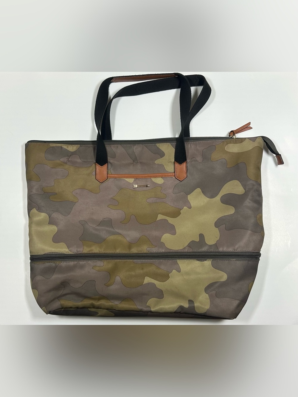 Your Adventure Awaits Expandable Travel Tote in green camouflage